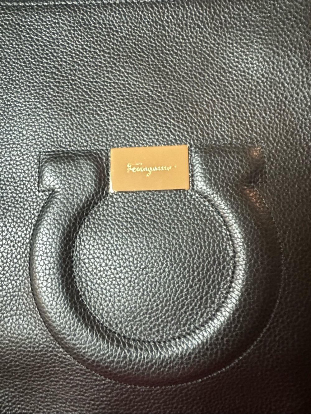 Salvatore Ferragamo tote Black Pebbled Leather Gancini attached zipper purse